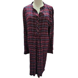 New Lands End Classic Red Navy‎ Plaid Pleated Dress Womens 12 Christmas Long Slv
